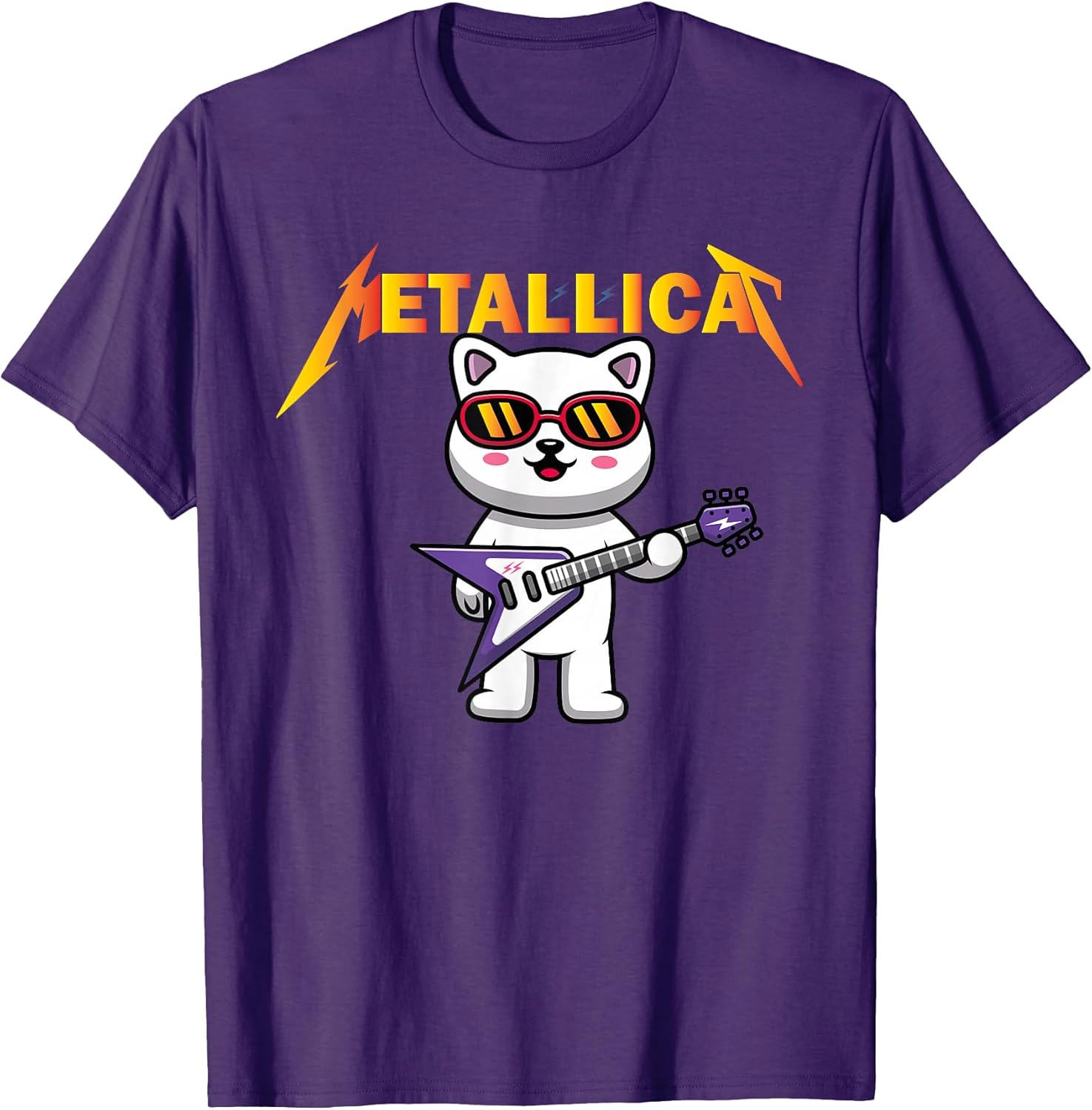 Metallicat- Funny Cat Rock Cat Playing Guitar T-Shirt for Men Women Girls Kids