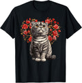 Scottish Fold Cat Lover Floral Heart Valentines Day T-Shirt