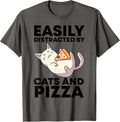 Easily Distracted By Cats And Pizza Kawaii Cat Lovers Gift Men Women Girls Kids T-Shirt