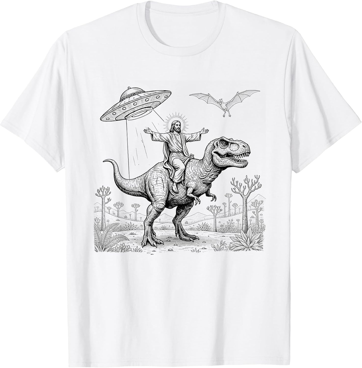 Funny Jesus God Lover Dinosaur UFO Alien