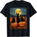 Black Cat Halloween Cat Lovers Starry Night Cat Van Gogh Cat T-Shirt
