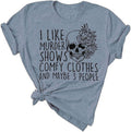 Women Novelty Shirt I Like Murder Shows Friends Horror Tee Maybe 3 People Funny Skull Graphic Casual Halloween Athletic Tops