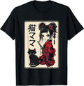 Japanese Gothic Kawaii Anime Samurai Cat Mom Woman Girls T-Shirt