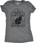 Womens Salems Sanctuary for Wayward Cats T Shirt Funny Spooky Halloween Kitten Lovers Tee for Ladies