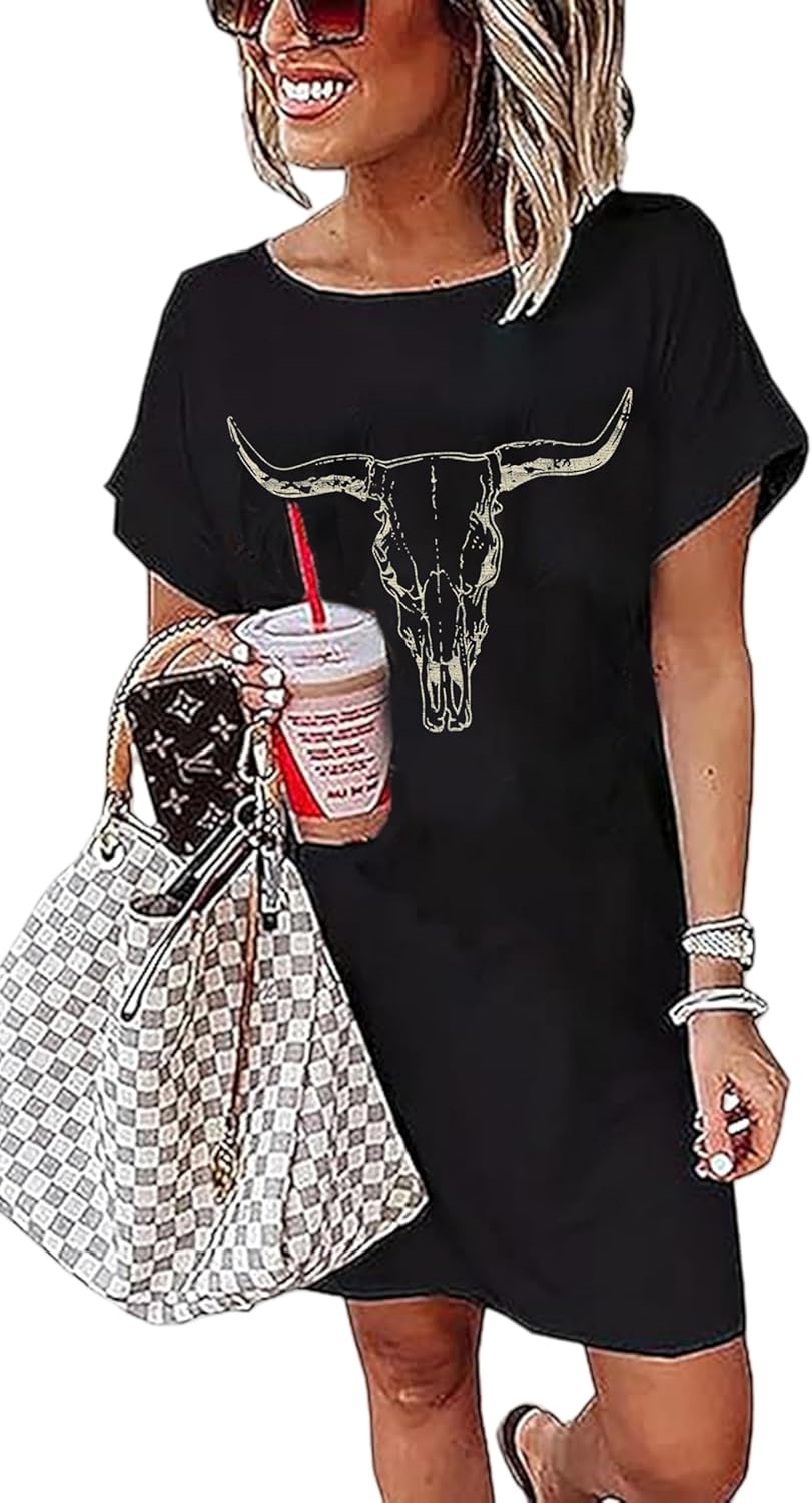 Vintage Rock Country Music Dress for Women Rock Concert Band Graphic Tshirt Casual Letter Print Short Dress