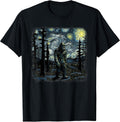 Bigfoot Starry Night Sasquatch Van Gogh Sky Painting Art T-Shirt
