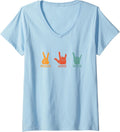 Womens Classic Peace Love Rock Vintage Tee Concert Band Rock Music V-Neck T-Shirt