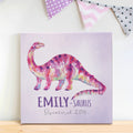 Dino-Name Pink Brontosaurus Personalized 16x16 Canvas