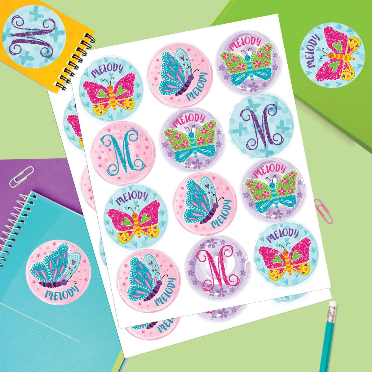 Beautiful Butterflies Personalized Round Sticker - Set of 48