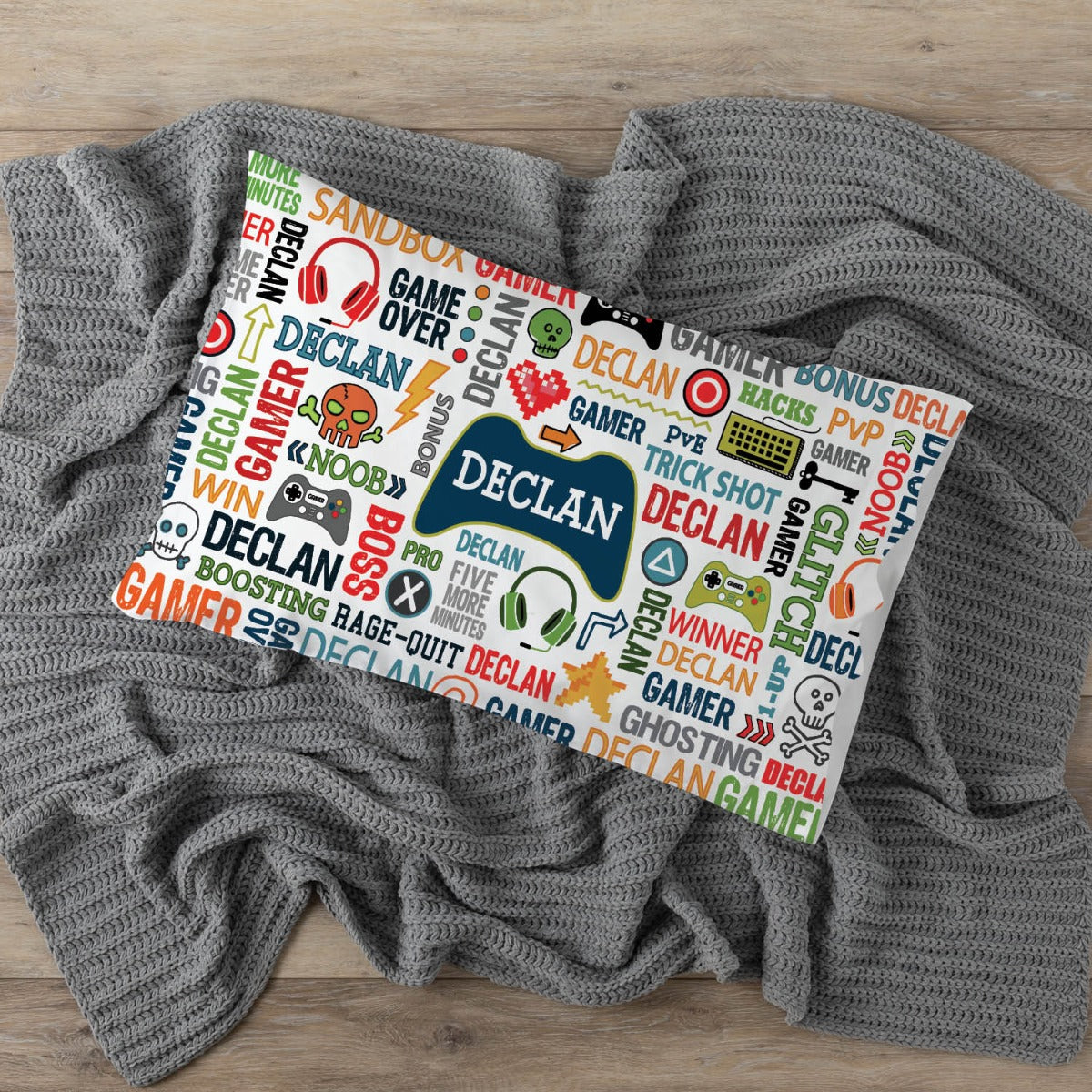 Gamer Words and Icon Personalized Pillowcase