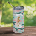 Pink and Teal Camo Stainless Steel Tumbler with Straw