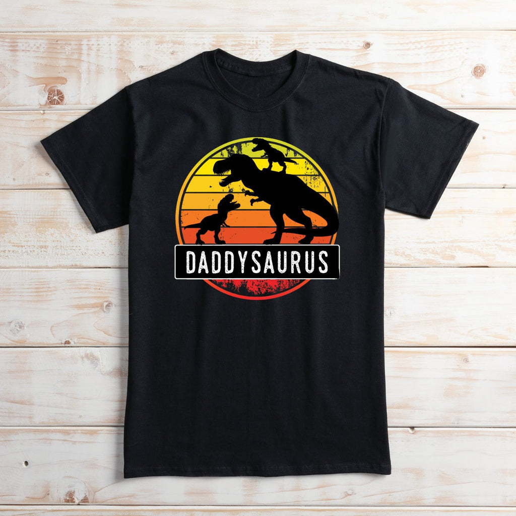 Daddysaurus Two Kids Adult Black T-Shirt