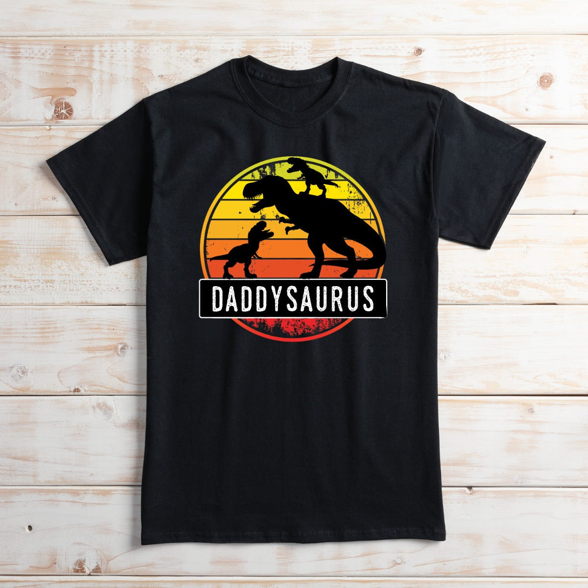 Daddysaurus Two Kids Adult Black T-Shirt