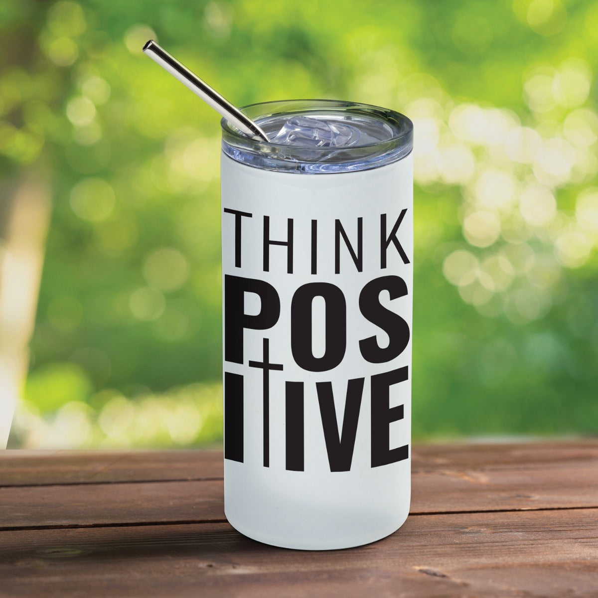 Think Positive Stainless Steel Tumbler with Straw