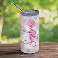 Pink Bubbles and Script Name Stainless Steel Tumbler with Straw