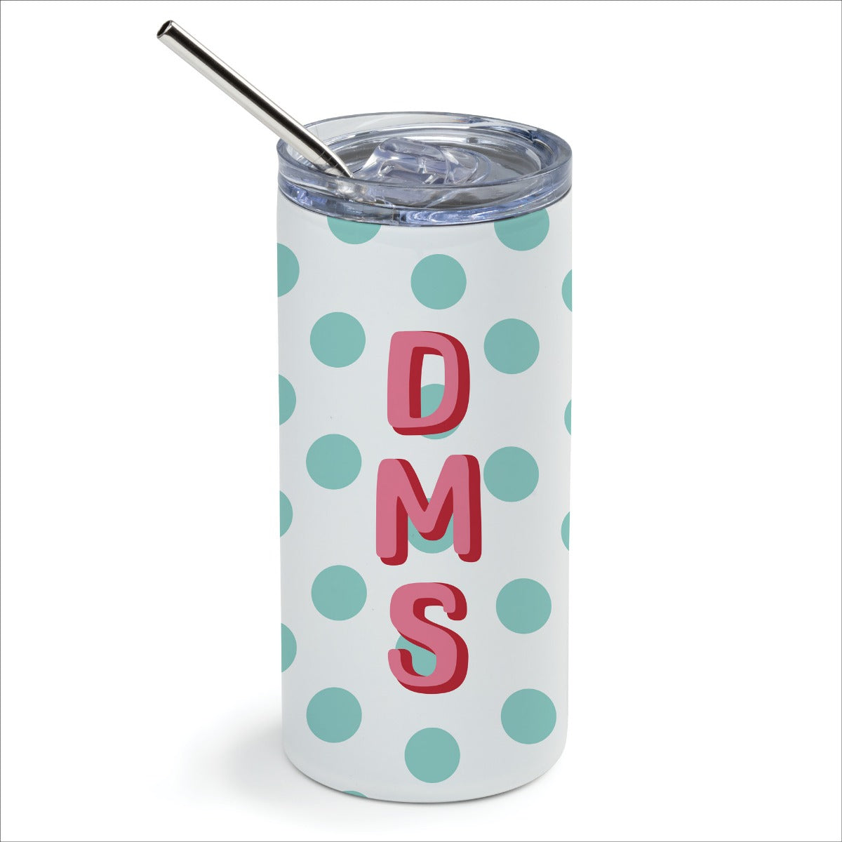 Polka Dot Pattern Monogram Stainless Steel Tumbler With Straw