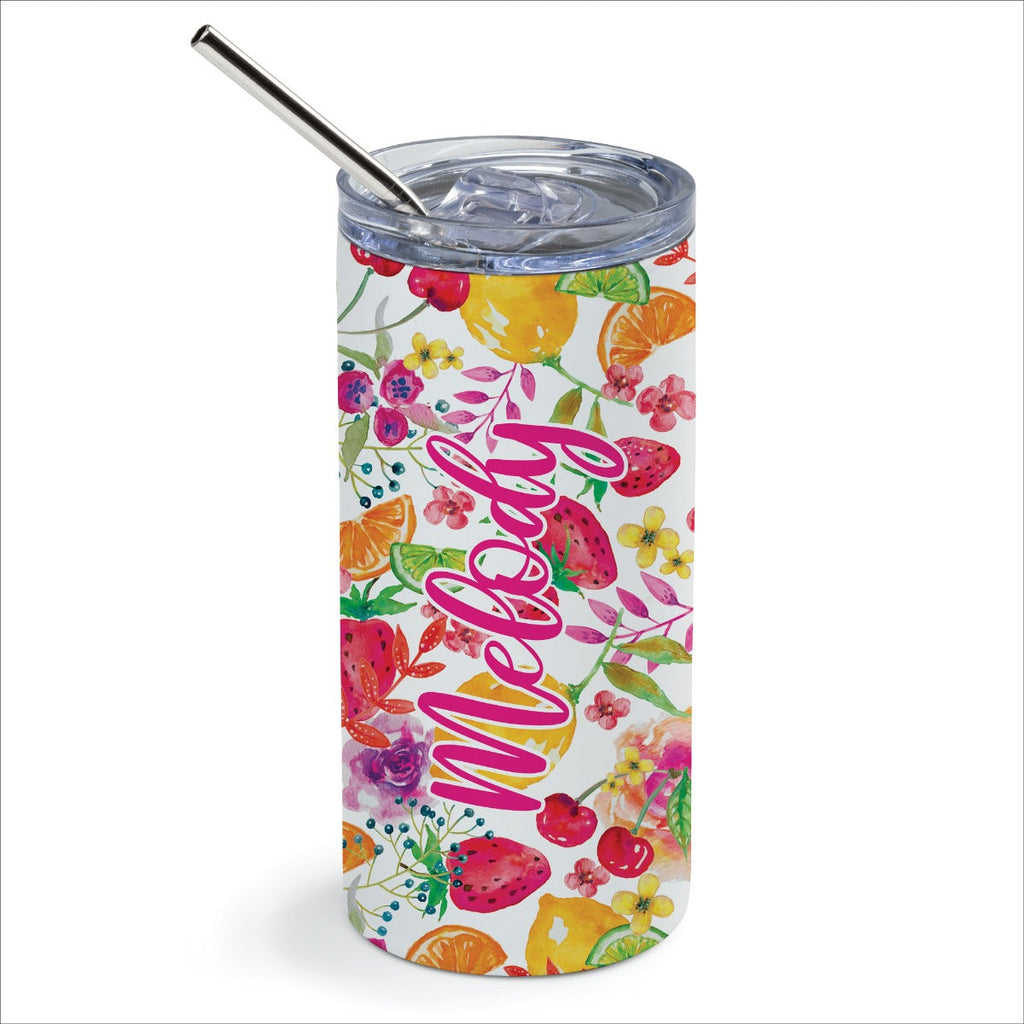 Cheerful Fruit & Flowers Stainless Steel Tumbler With Straw