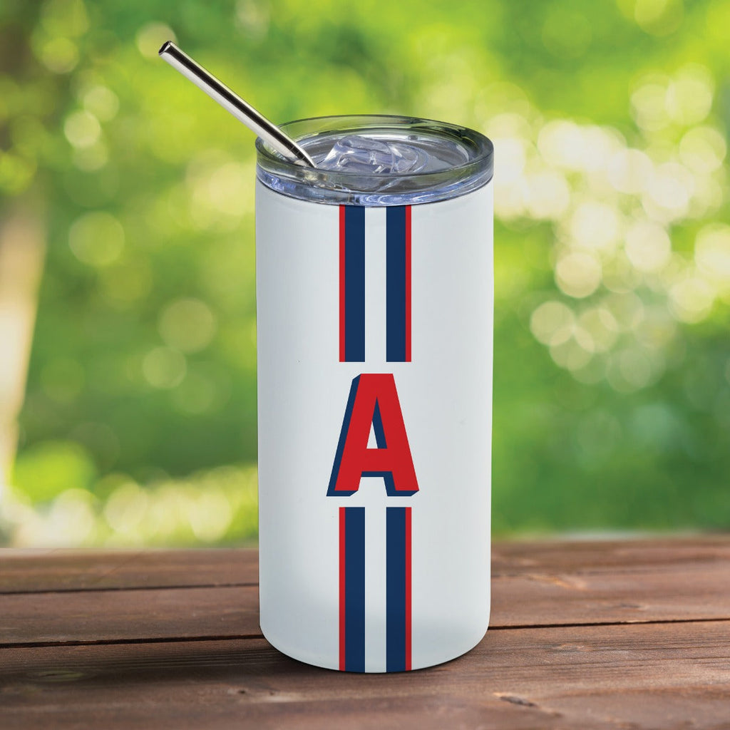 Preppy Red & Navy Initial Stainless Steel Tumbler With Straw