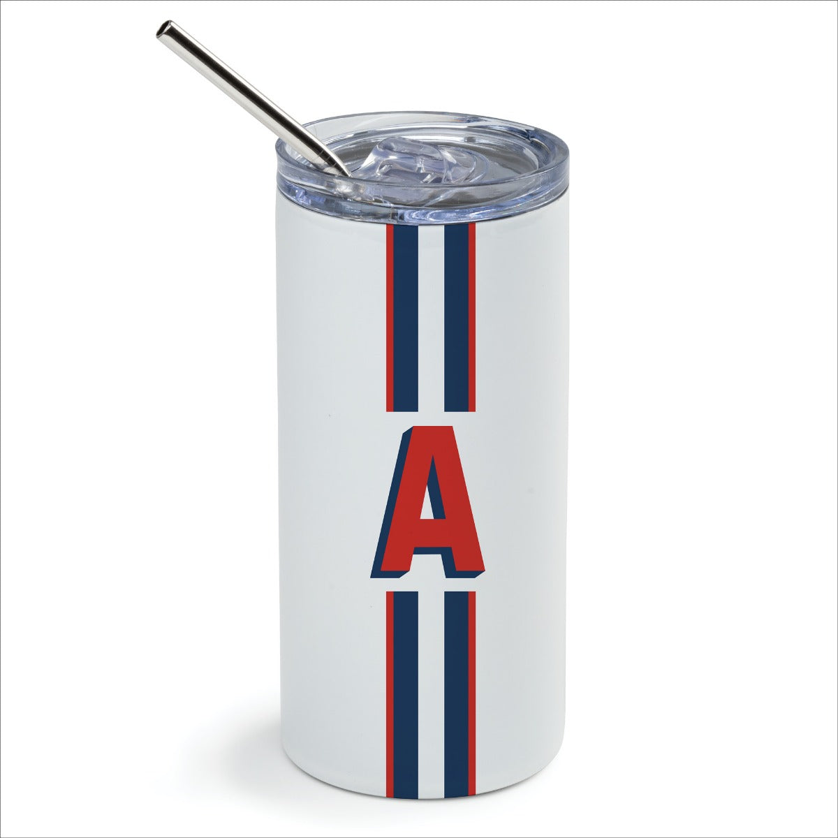 Preppy Red & Navy Initial Stainless Steel Tumbler With Straw