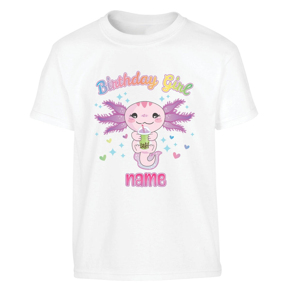 Birthday Girl Boba Tea Axolotl Youth Personalized White T-Shirt