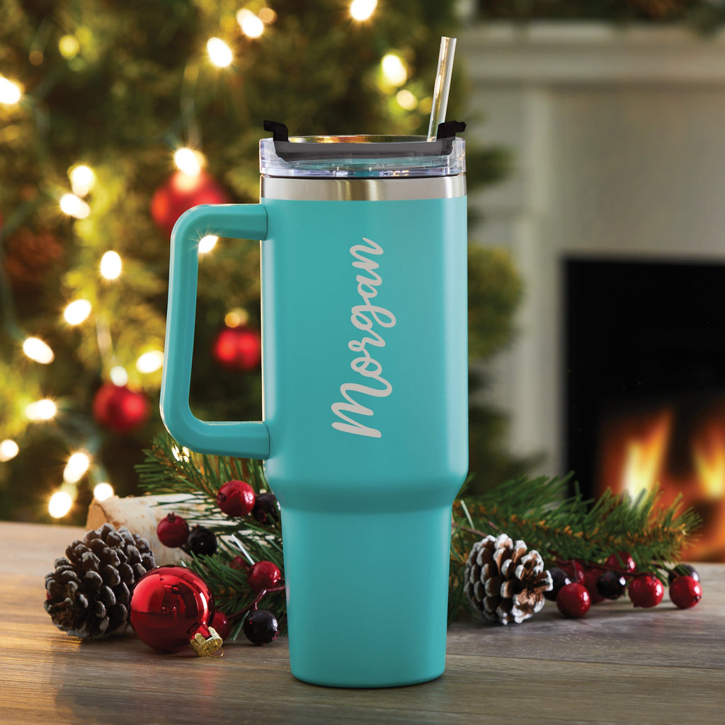 Script Name Aqua Stainless Steel 40 Oz Travel Mug with Handle
