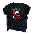 Santa Hat Antlers Initial with Name Black T-Shirt-Adult Small