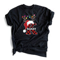 Santa Hat Antlers Initial with Name Black T-Shirt-Adult Medium