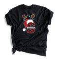 Santa Hat Antlers Initial with Name Black T-Shirt-Adult Large
