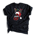 Santa Hat Antlers Initial with Name Black T-Shirt-Adult XLarge