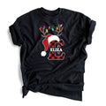 Santa Hat Antlers Initial with Name Black T-Shirt-Adult XXLarge