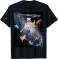 UFO Cats T-Shirt for Adults Galaxy Cats Cute Cat Lover T-Shirt