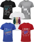 5 Pack Boys Shirts Cotton Youth Graphic T-Shirts Kids Crewneck Summer Tops Shirts for Boys with Print Tee Clothes