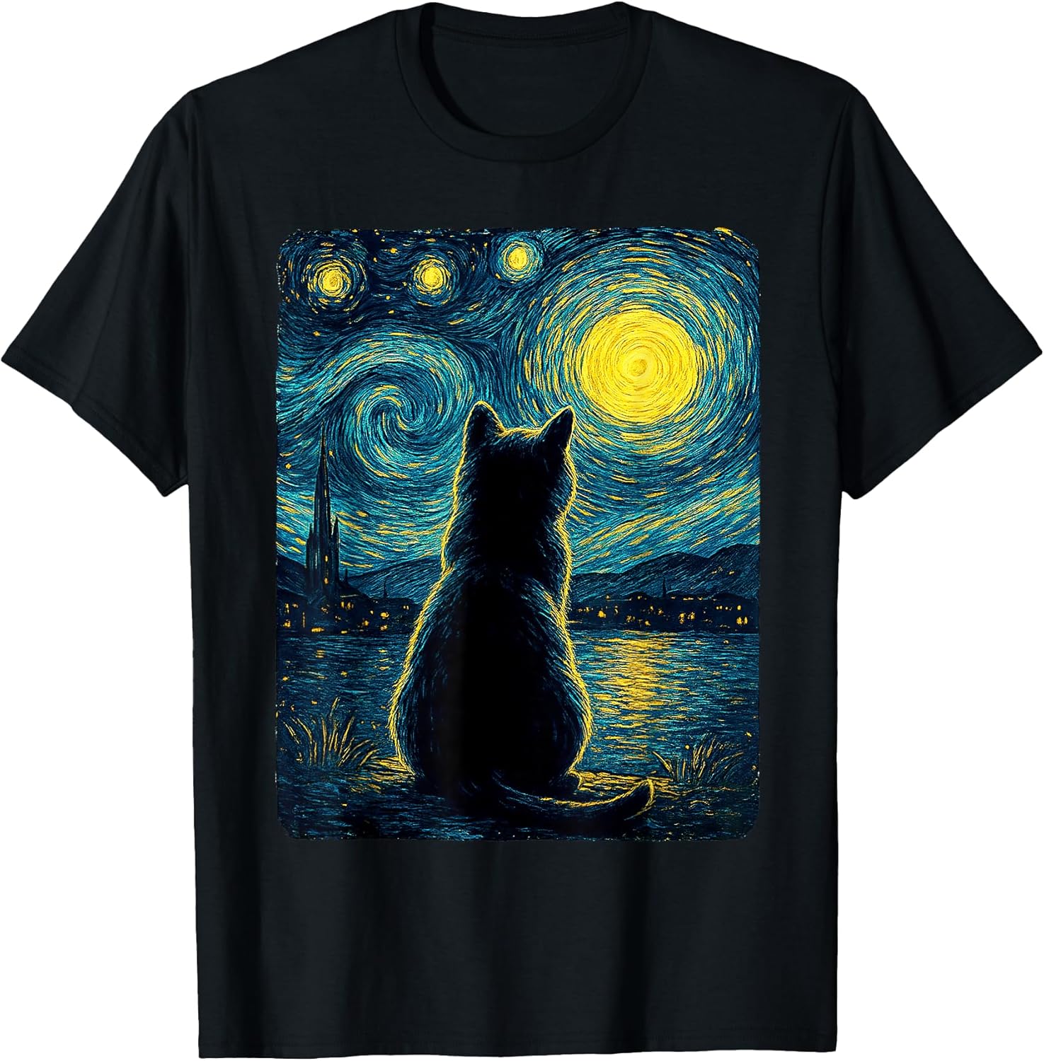 Black Cats Lover Starry Night Vincent Van Gogh T-Shirt