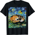 Sleeping Calico Cat Starry Night Animal Lover Pet Artwork T-Shirt
