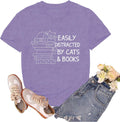Book Lover Shirts for Women Cat Lover Tshirts Easily Distracted by Cats and Books Tee Tops