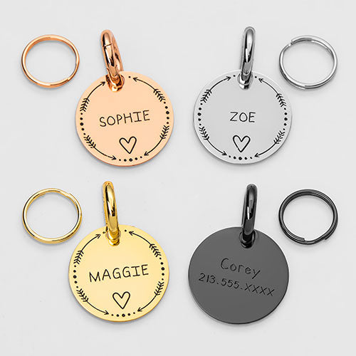 Stainless Steel Personalized Engraved Disc with Heart Pet Tag