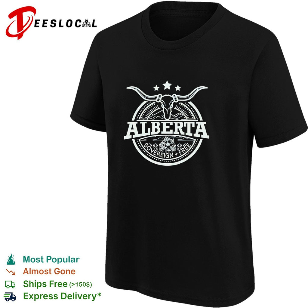 Alberta Canadian province cow skull sovereign free shirt