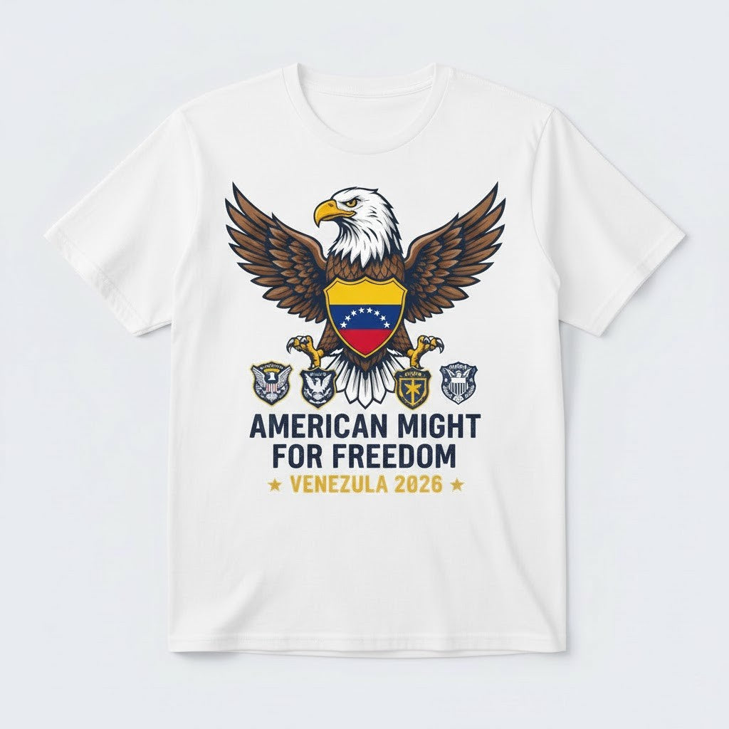 American Might for Freedom T-Shirt – USA Venezuela 2026 Patriotic Eagle