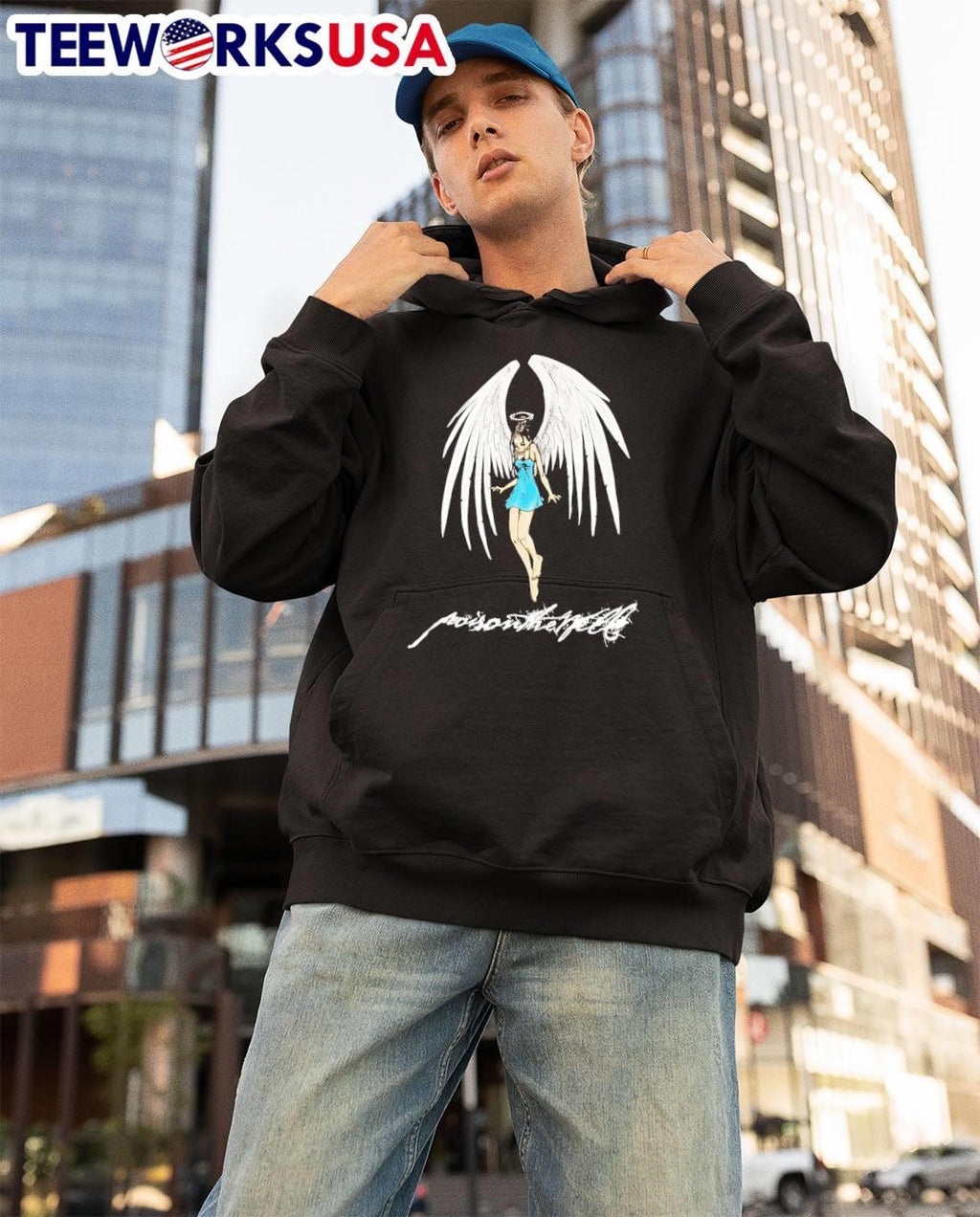 Angel with Poison The Well Script Graphic Design shirt