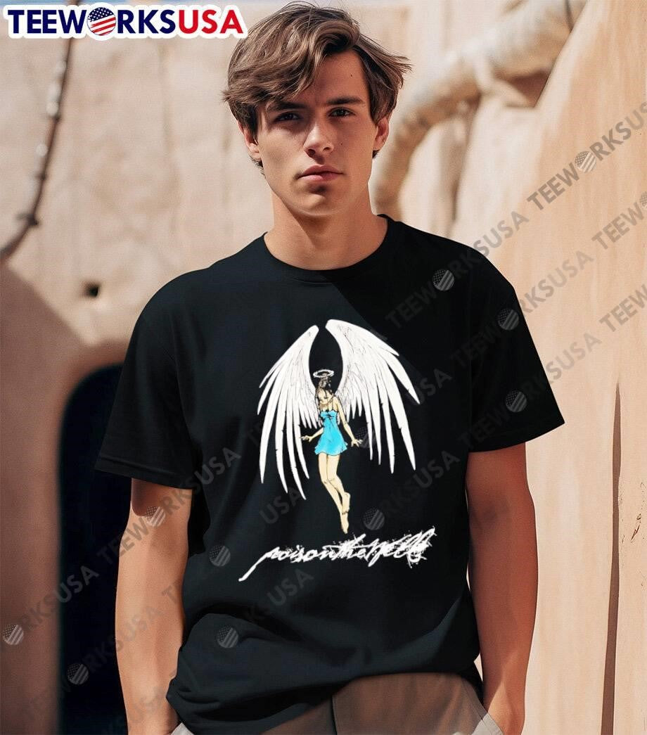 Angel with Poison The Well Script Graphic Design shirt