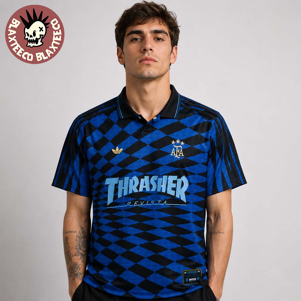 Argentina X Adidas X Thrasher Iconic 1994 World Cup Kit Inspired Polo Shirt