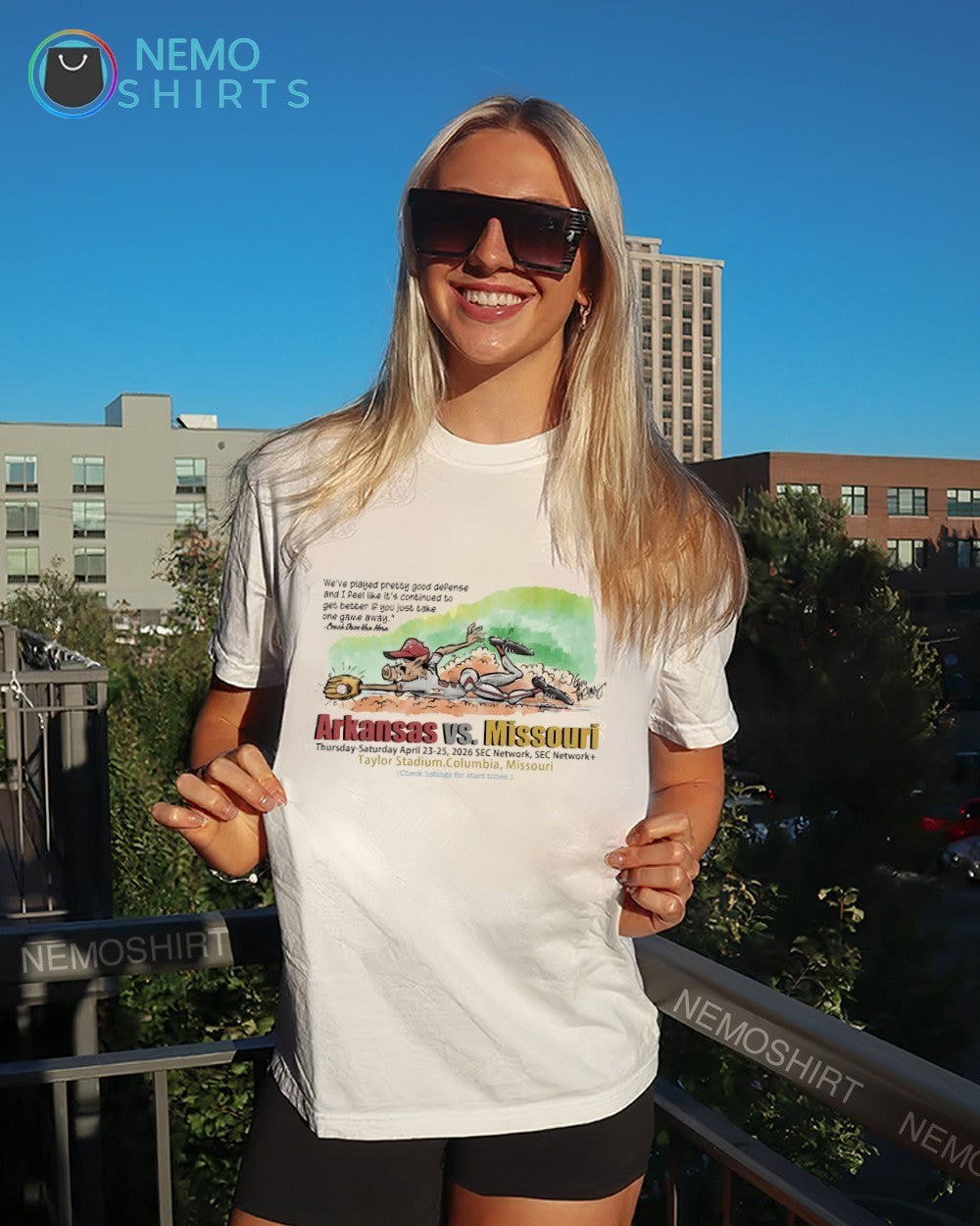 Arkansas Razorback vs Missouri State Taylor Stadium in Columbia cartoon shirt