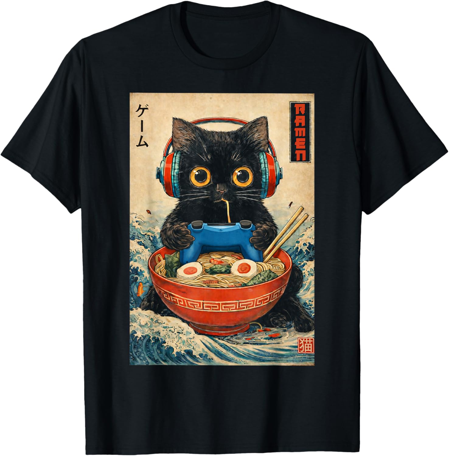 Cat Ramen Japanese Funny Graphic Tees Kawaii Cat Anime Gifts T-Shirt