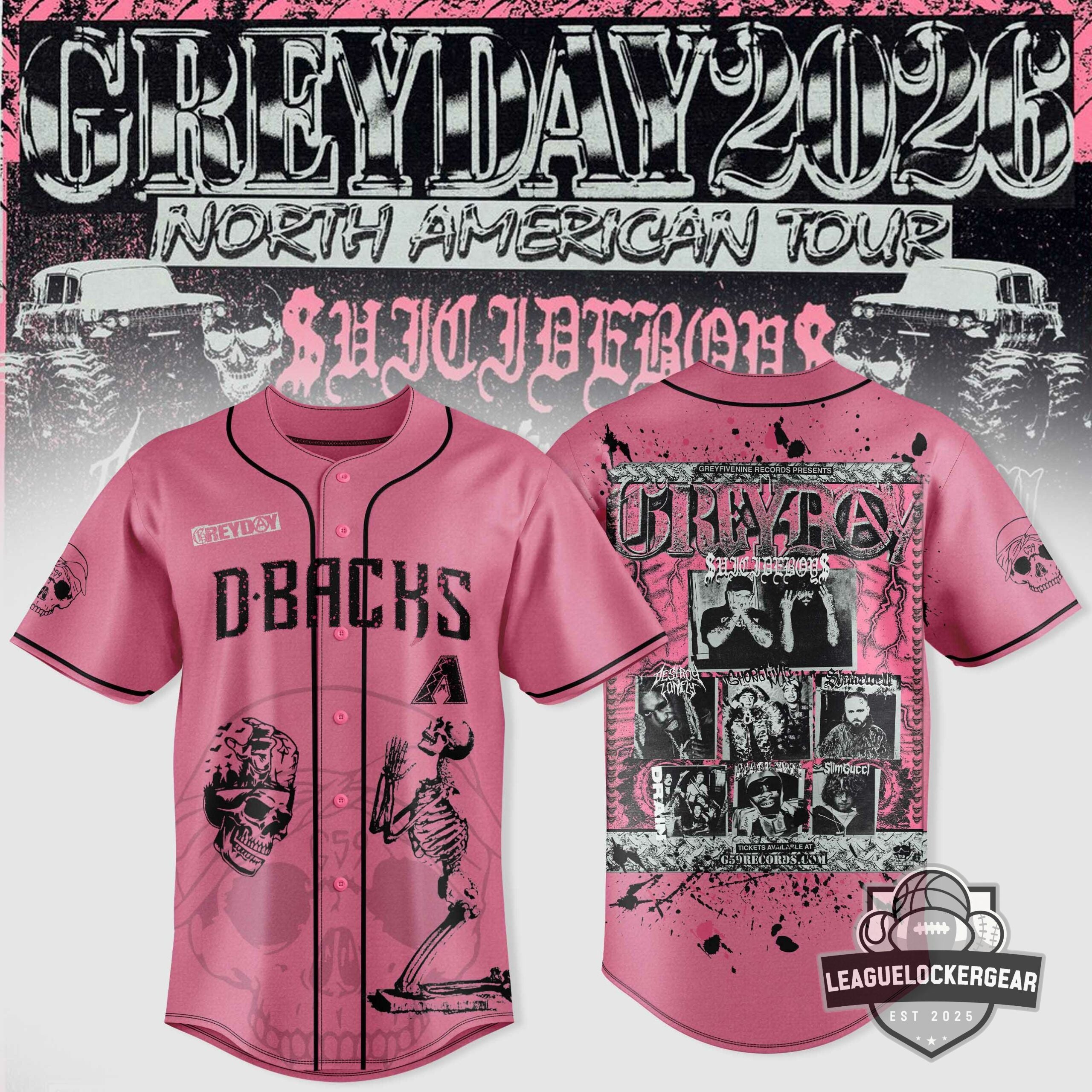 $uicideboy$ Grey Day 2026 North American Tour Arizona Diamondbacks Baseball Jersey