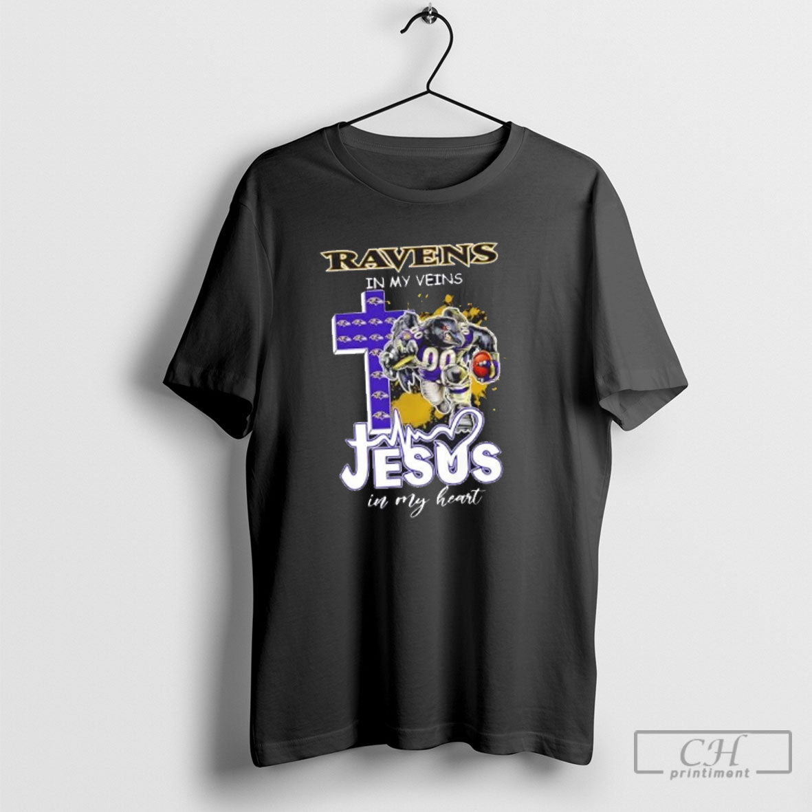 Baltimore Ravens In My Veins Jesus In My Heart Cross Mascot