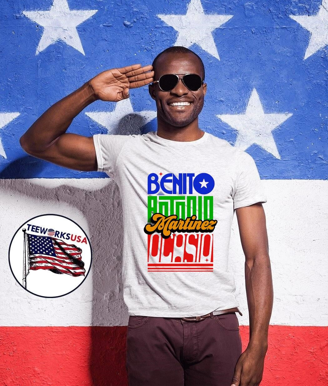 Benito Antonio Martinez Ocasio colorful bold typography text shirt