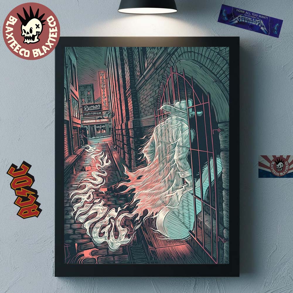 Billy Strings Nashville Tennessee 2026 Ryman Auditorium Gig Poster On February 22 2026 The Man With Guitar Ghost Art Decor Poster Canvas
