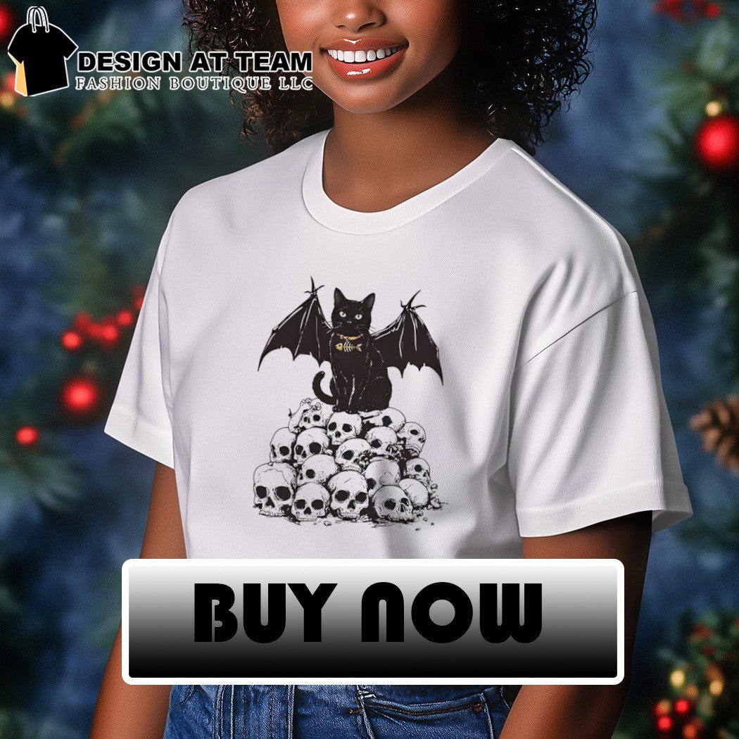 Black Bat Human Skulls Bone Fish Charm Shirt