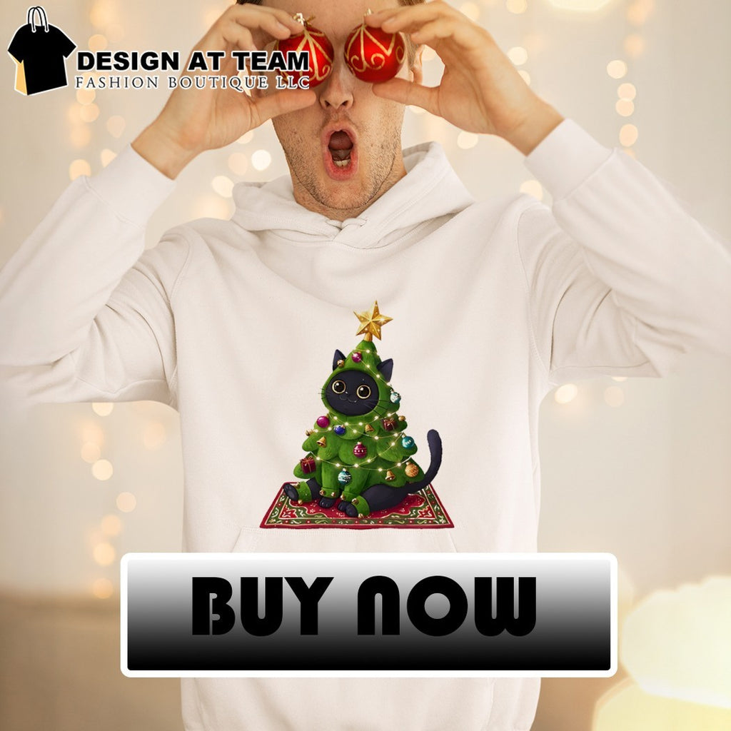 Black Cat Christmas Tree Costume Rug Outfit Presents Ornaments Star Festive Shirt