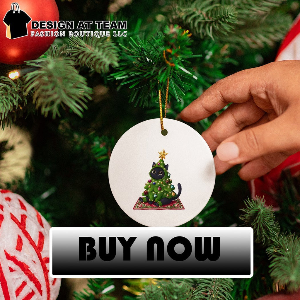 Black Cat Christmas Tree Costume Rug Outfit Presents Ornaments Star Festive Shirt